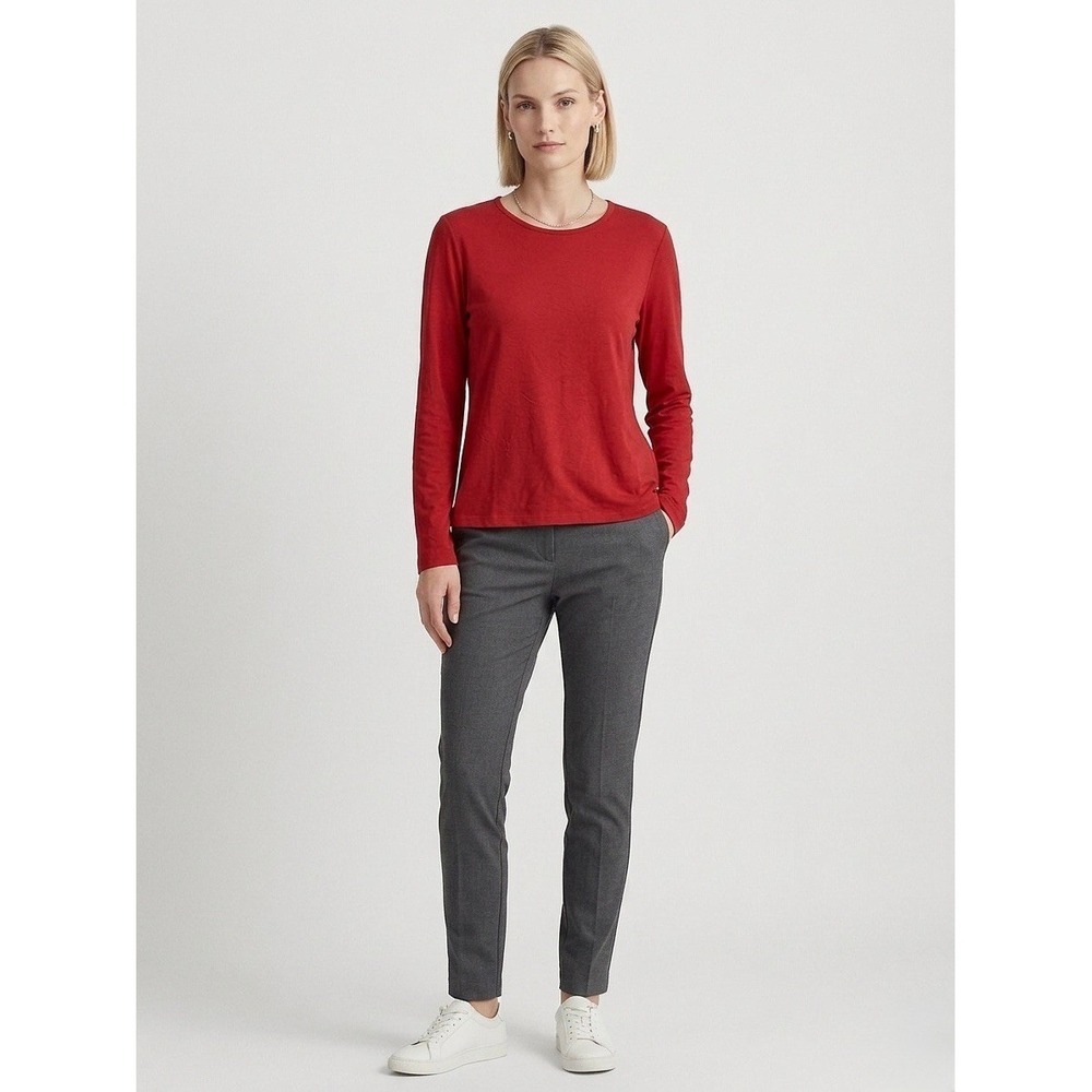 Eileen Fisher Red Viscose Spandex Long Sleeve Crewneck Top Size L